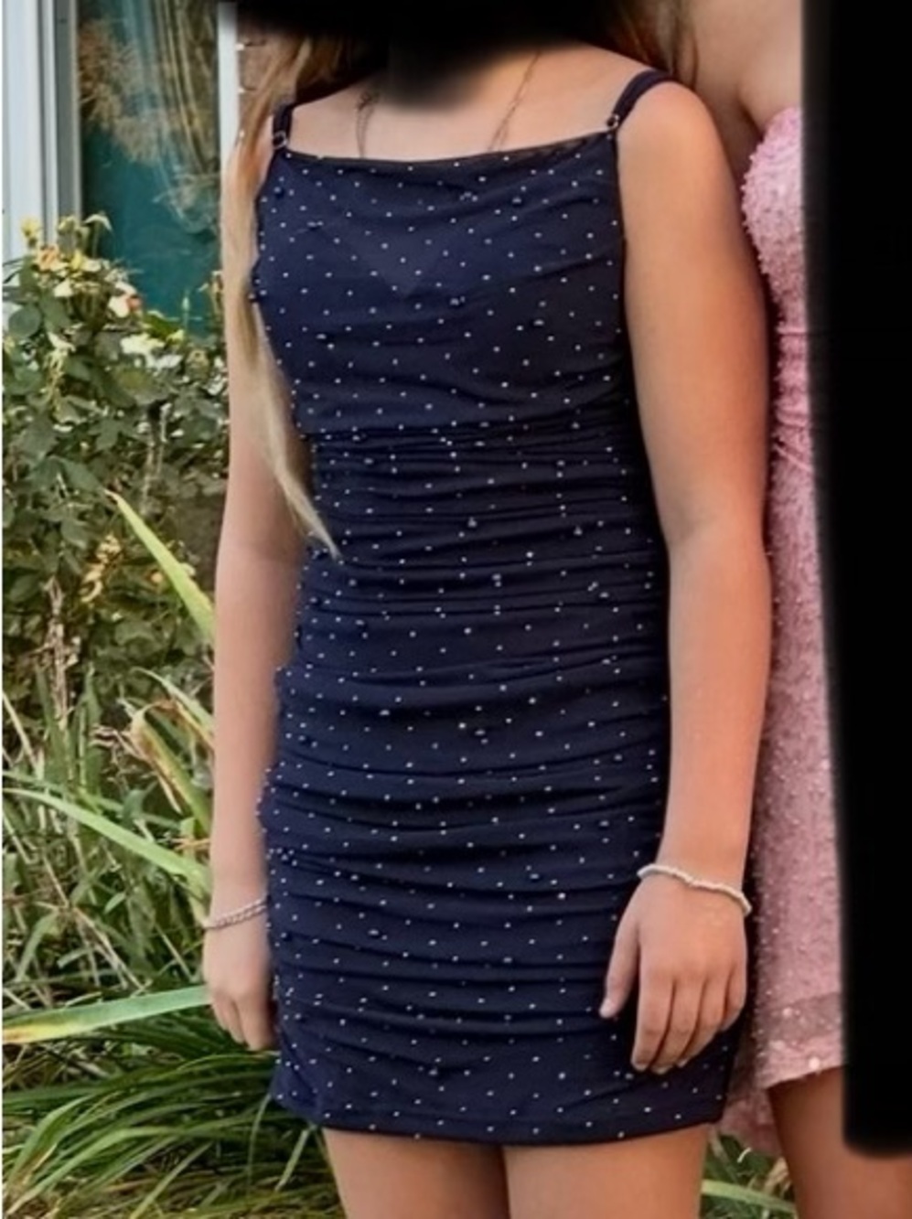 Windsor Navy Blue Ruched Mini Dress with White Dot Print